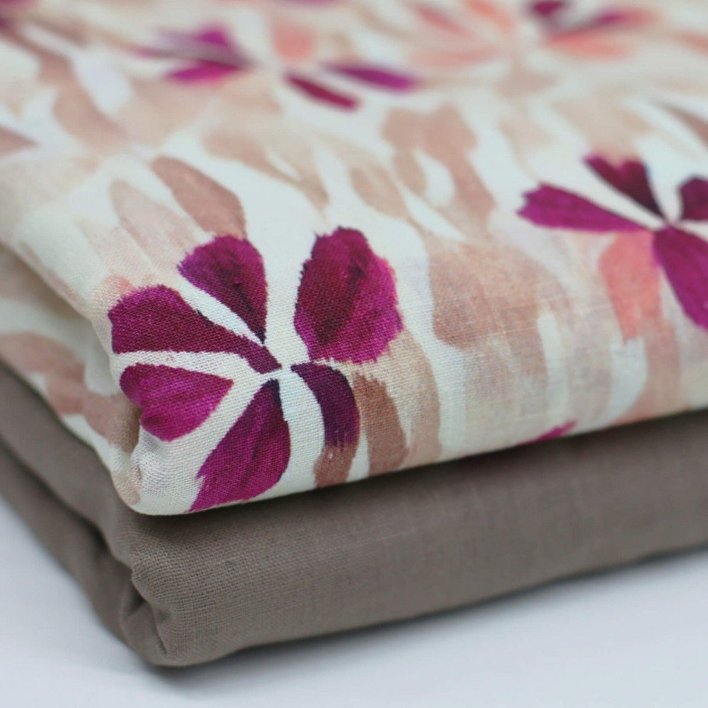 Fine Linen Fabric Digital Print - Abstract Flower Fuchsia Fine Linen Fabric Digital Print - Abstract Flower Fuchsia