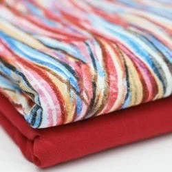 Fijne Linnen Stof Digitale Print - Aquarel Braid Red Blue