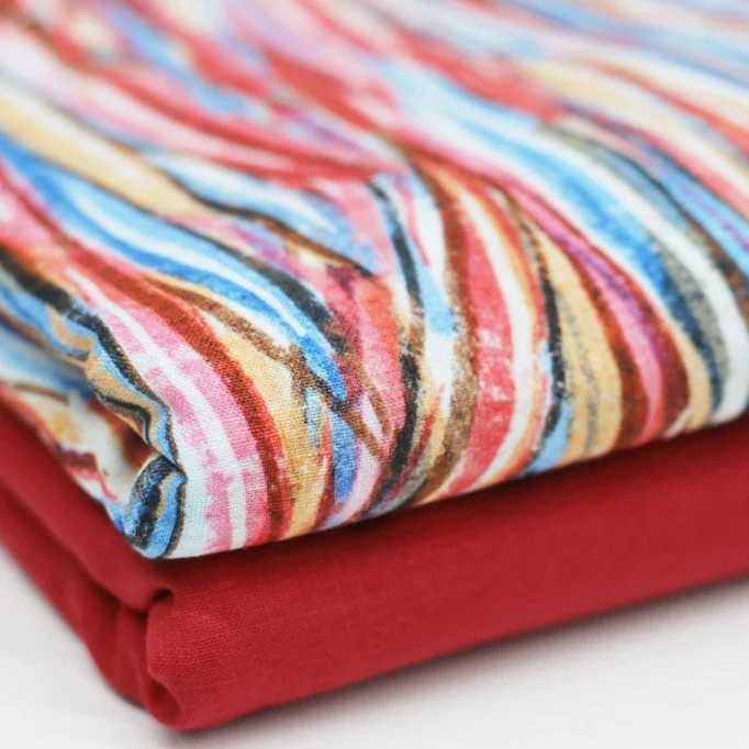 Fine Linen Fabric Digital Print - Aquarel Braid Red Blue Fine Linen Fabric Digital Print - Aquarel Braid Red Blue - (Deco Fabrics)