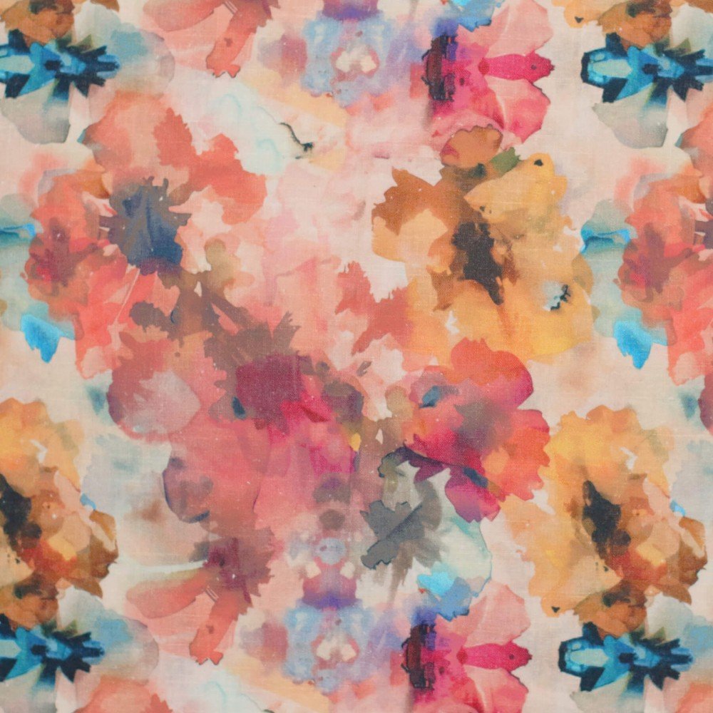 Fine Linen Fabric Digital Print - Aquarel Flowers Fine Linen Fabric Digital Print - Aquarel Flowers