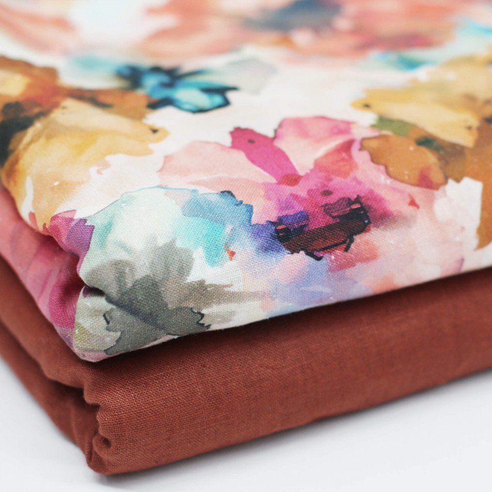Fine Linen Fabric Digital Print - Aquarel Flowers Fine Linen Fabric Digital Print - Aquarel Flowers