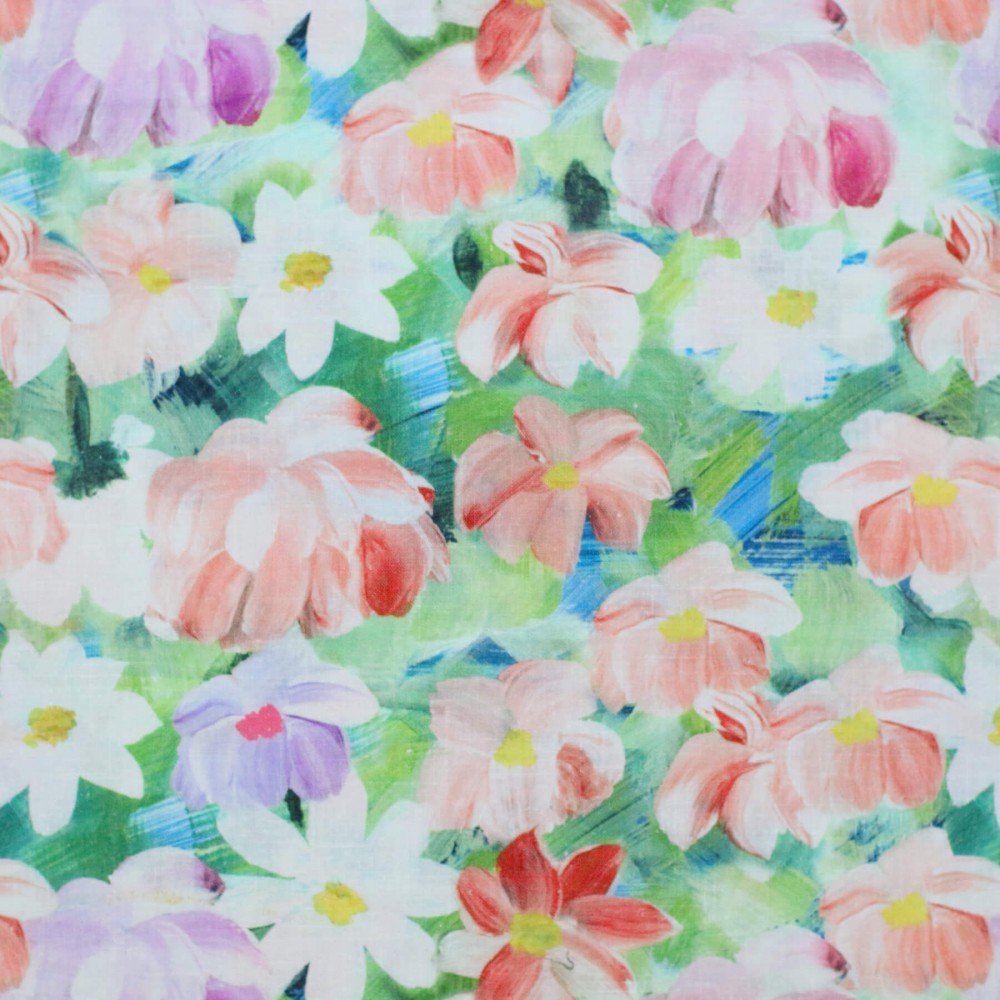 Fine Linen Fabric Digital Print - Daisy Flowers Fine Linen Fabric Digital Print - Daisy Flowers