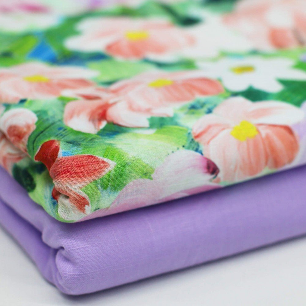 Fine Linen Fabric Digital Print - Daisy Flowers Fine Linen Fabric Digital Print - Daisy Flowers