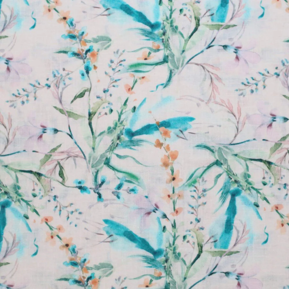Tessuto Di Lino Stampa Digitale - Fiori Di Campo