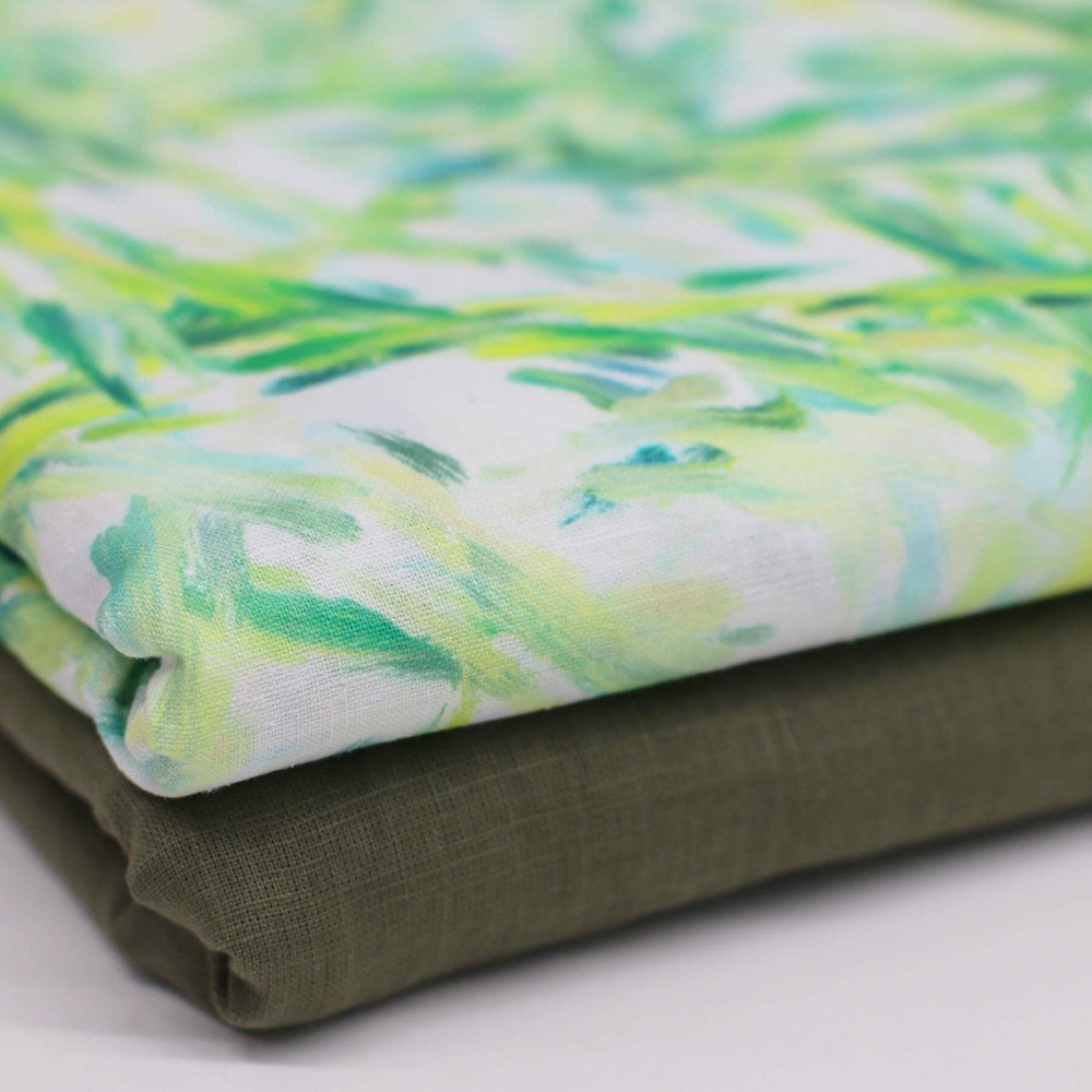 Fine Linen Fabric Digital Print - Green Brush Strokes Fine Linen Fabric Digital Print - Green Brush Strokes