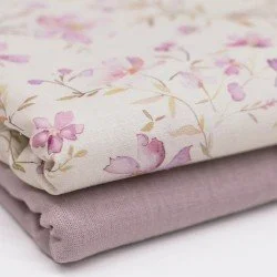 Fijne Linnen Stof Digitale Print - Lieve Roze Bloem