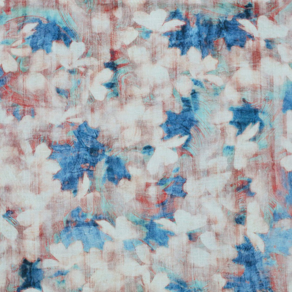 Fine Linen Fabric Digital Print - Vintage Floral Jeans Fine Linen Fabric Digital Print - Vintage Floral Jeans