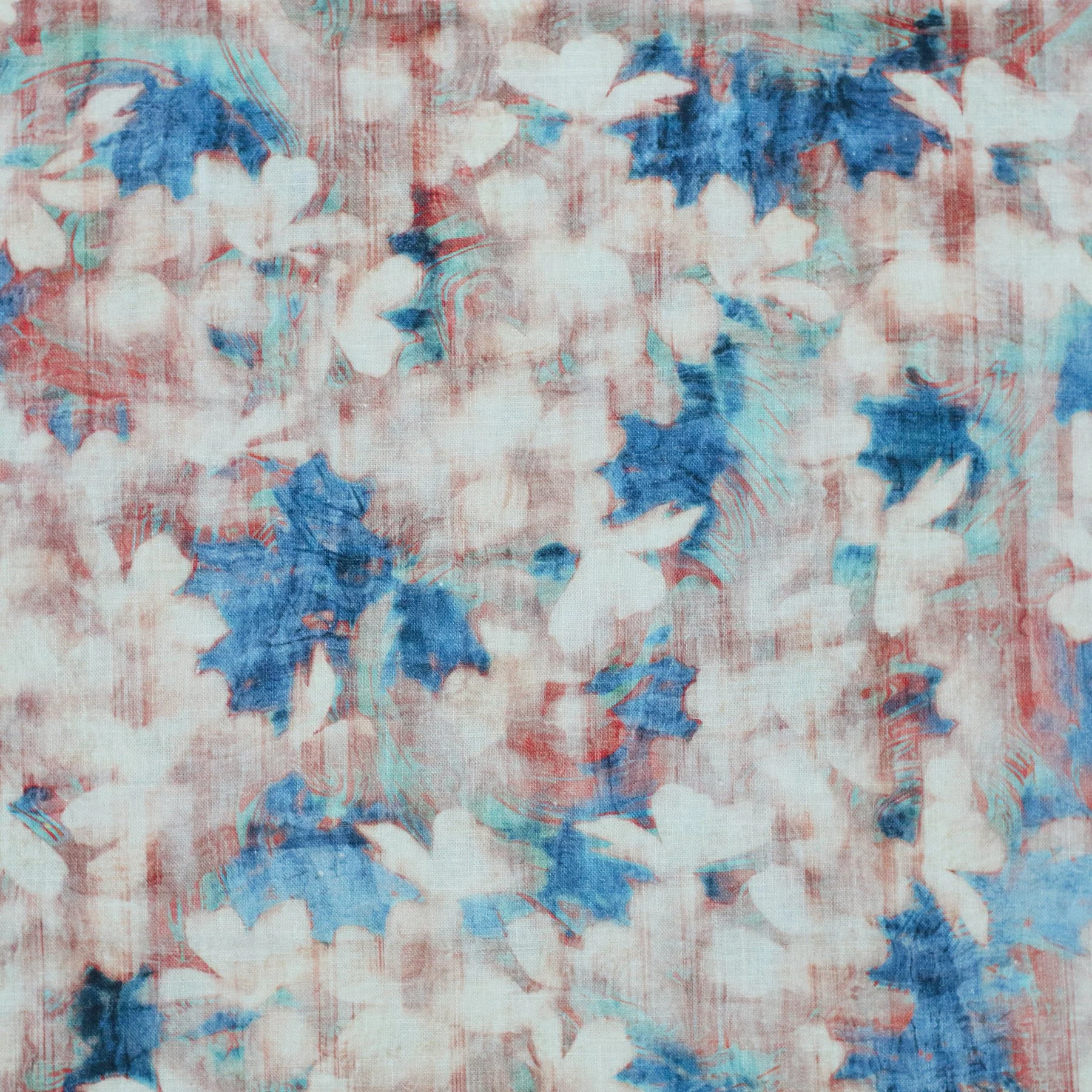 Fijne Linnen Stof Digitale Print - Vintage Bloemen Jeans