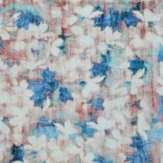 Tissu De Lin Fin Impression Numérique - Fleuri Vintage Jeans