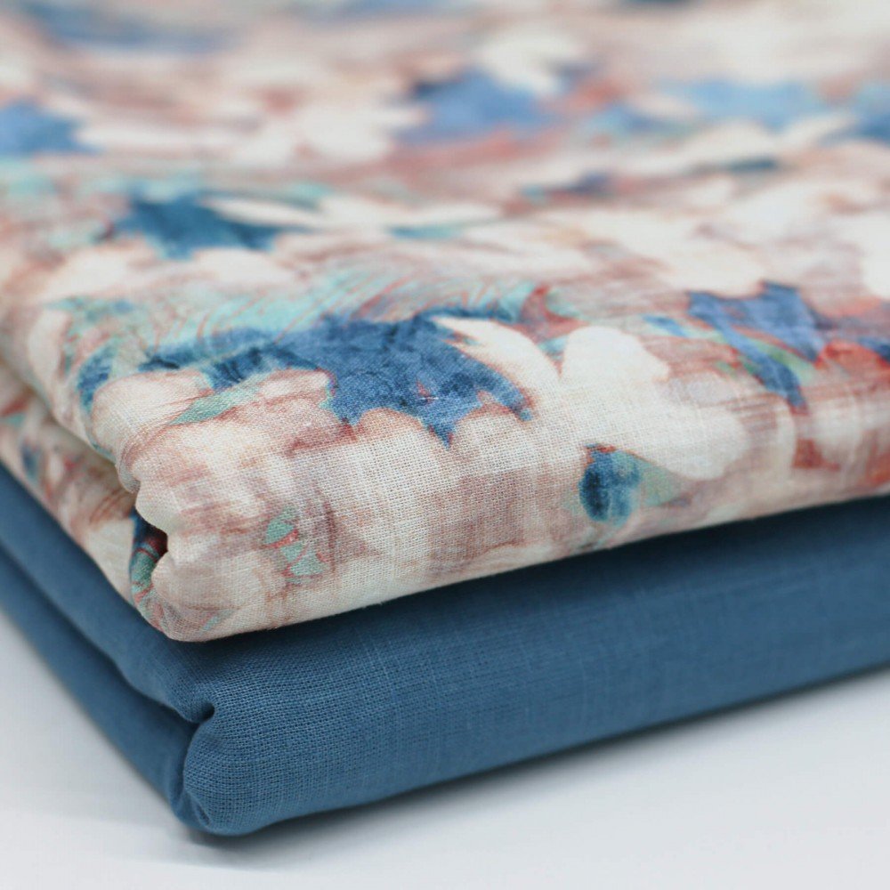 Fine Linen Fabric Digital Print - Vintage Floral Jeans Fine Linen Fabric Digital Print - Vintage Floral Jeans