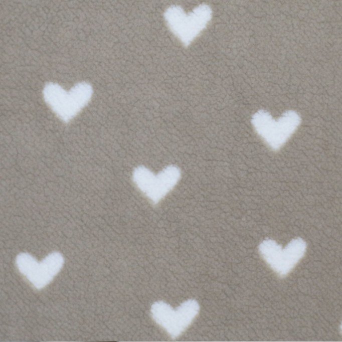 Hearts Teddy Fabric Dark Beige - (Curly Teddy Fabric)