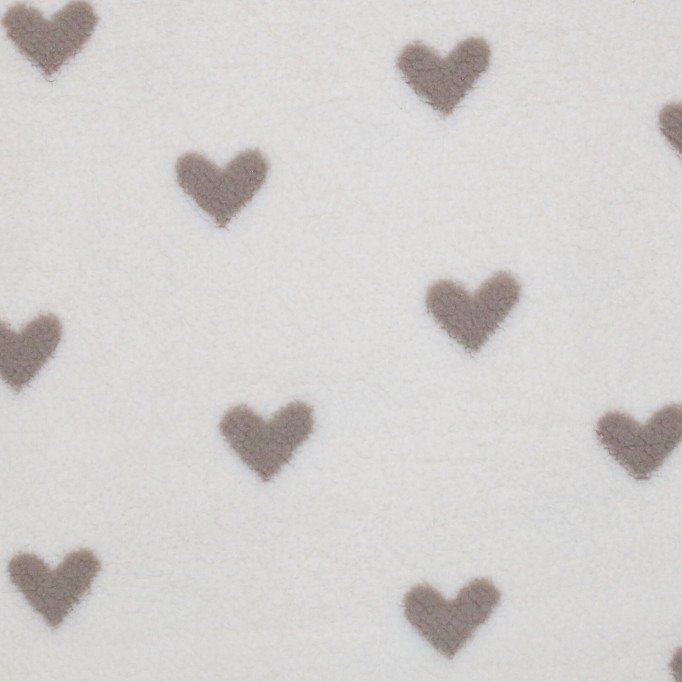 Hearts Teddy Fabric Natural - (Curly Teddy Fabric)
