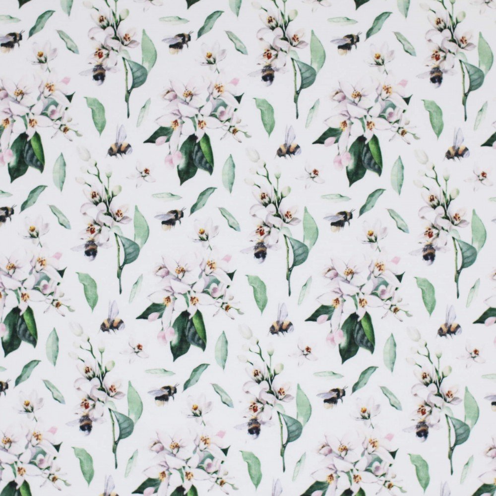 Bomuldjersey Digital Print - Humlebi Plante