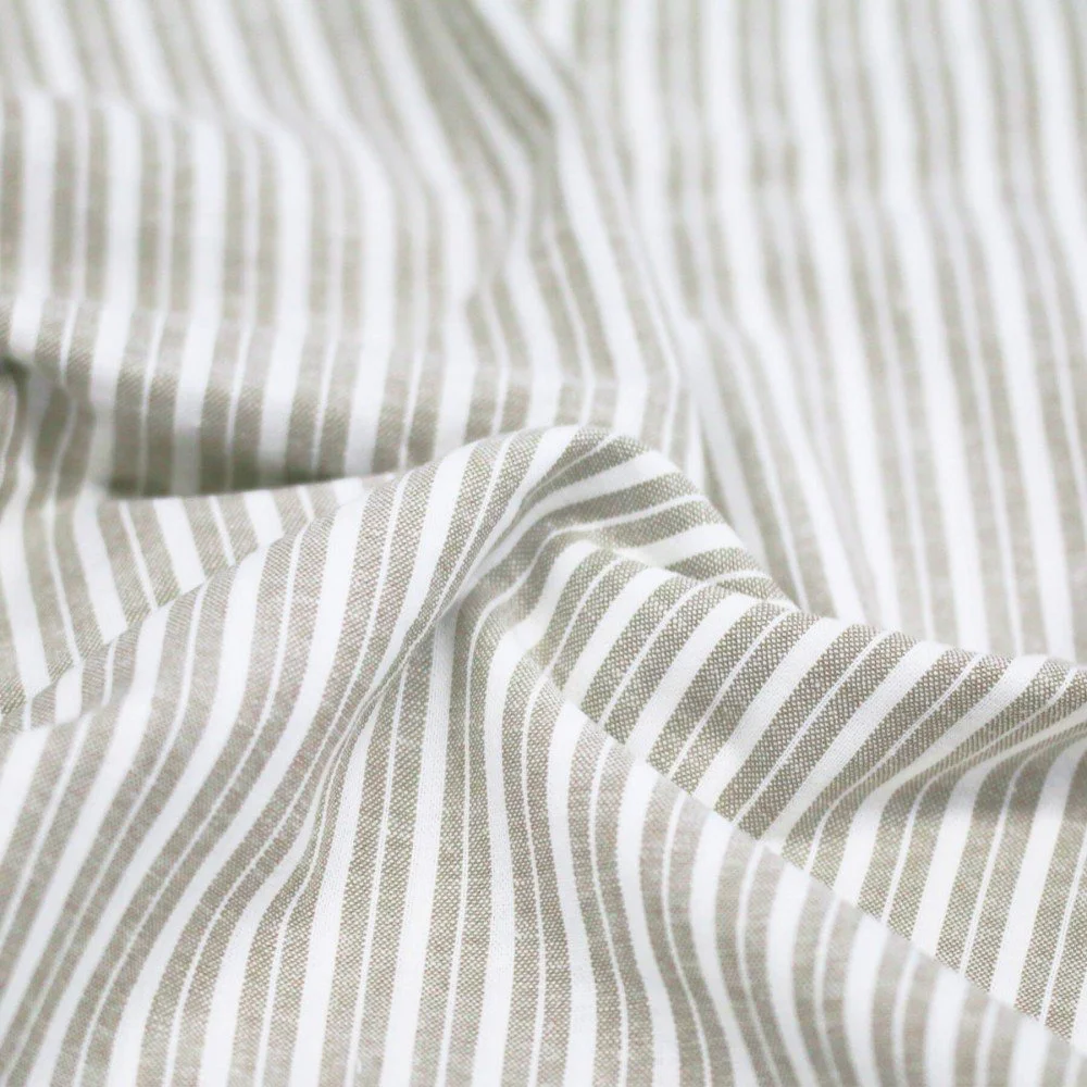 Tessuto Di Lino a Strisce Lira Beige Chiaro