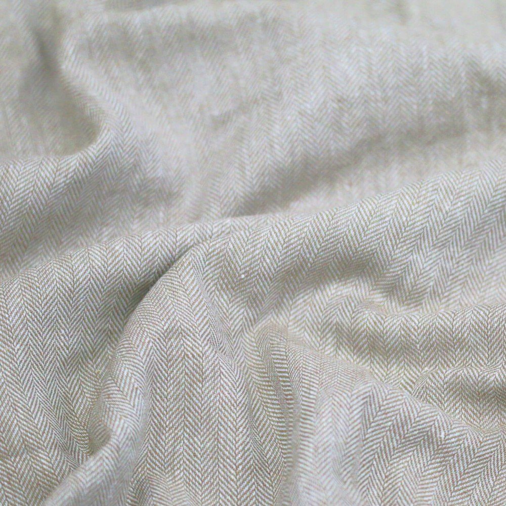 Linen Herringbone Fabric Light Beige Linen Herringbone Fabric Light Beige