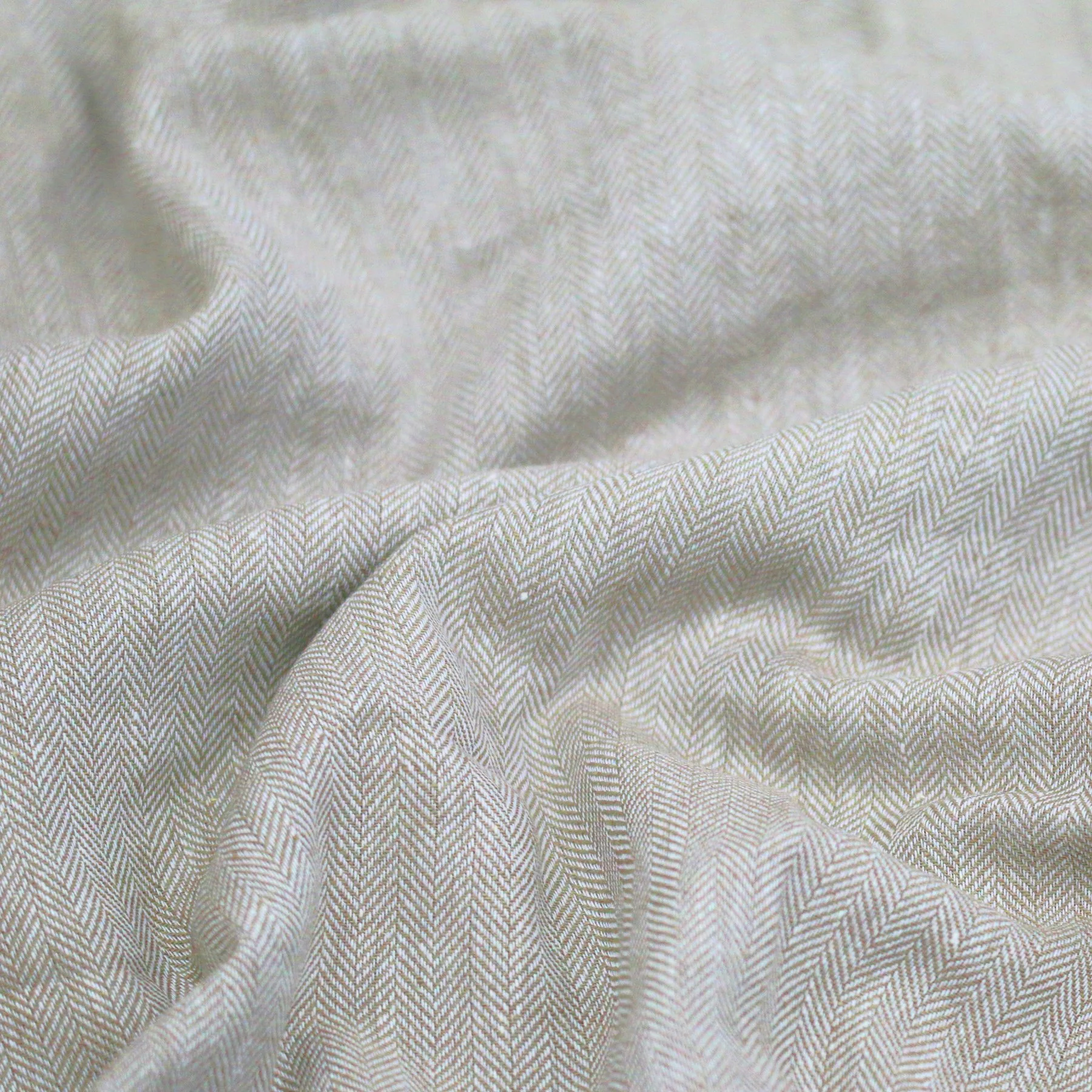 Linnen Visgraat Stof Licht Beige