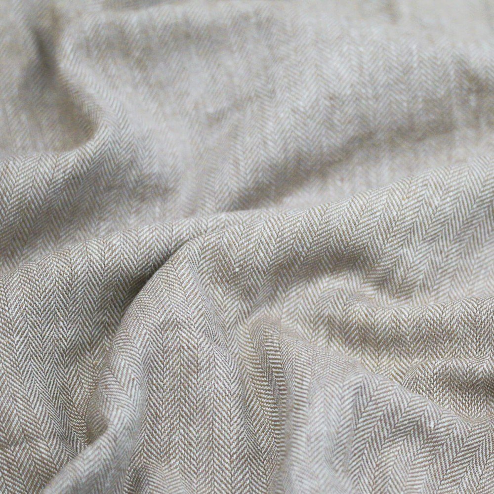 Linen Herringbone Fabric Taupe Linen Herringbone Fabric Taupe