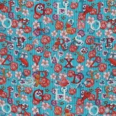 Popelina Bawełniana Dziecięca - Alfabet Aqua Popelina Bawełniana Dziecięca - Alfabet Aqua