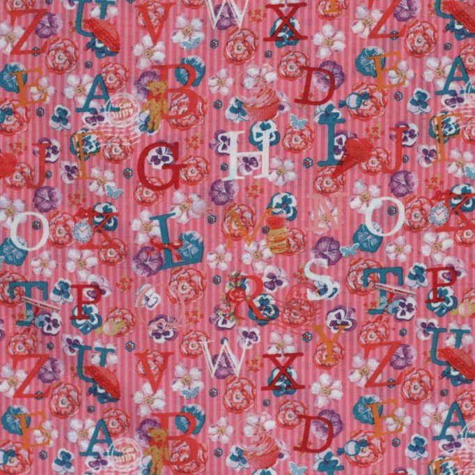 Cotton Poplin Children's Fabric - Alphabet Fuchsia - (Fabric Outlet)