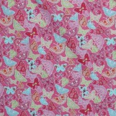 Cotton Poplin Children's Fabric - Butterflies Fuchsia