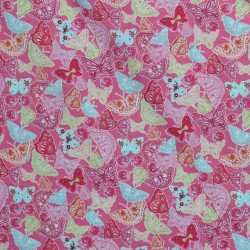 Tissu Enfant Poplin Coton - Papillons Fuchsia