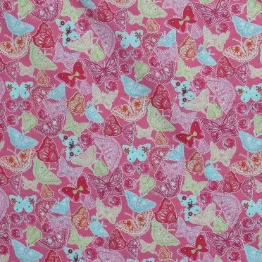 Tissu Enfant Poplin Coton - Papillons Fuchsia - (Vente De Tissu Au Mètre)