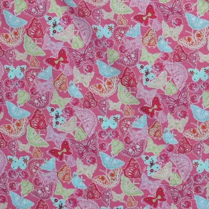 Tessuto Popeline Di Cotone Per Bambini - Farfalle Fucsia - (Outlet Del Tessuto)