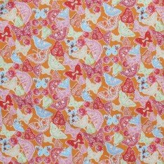 Cotton Poplin Children's Fabric - Butterflies Orange