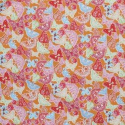 Tissu Enfant Poplin Coton - Papillons Orange