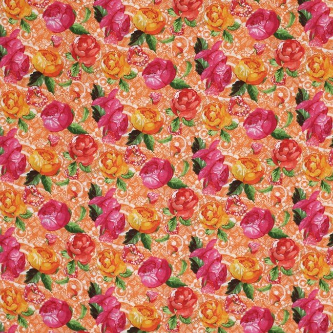 Baumwoll Popelin Kinderstoff - Blume Orange - (Stoffe Outlet)
