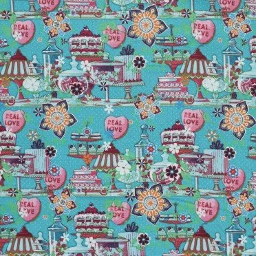 Baumwoll Popelin Kinderstoff - Kuchen Aqua - (Stoffe Outlet)