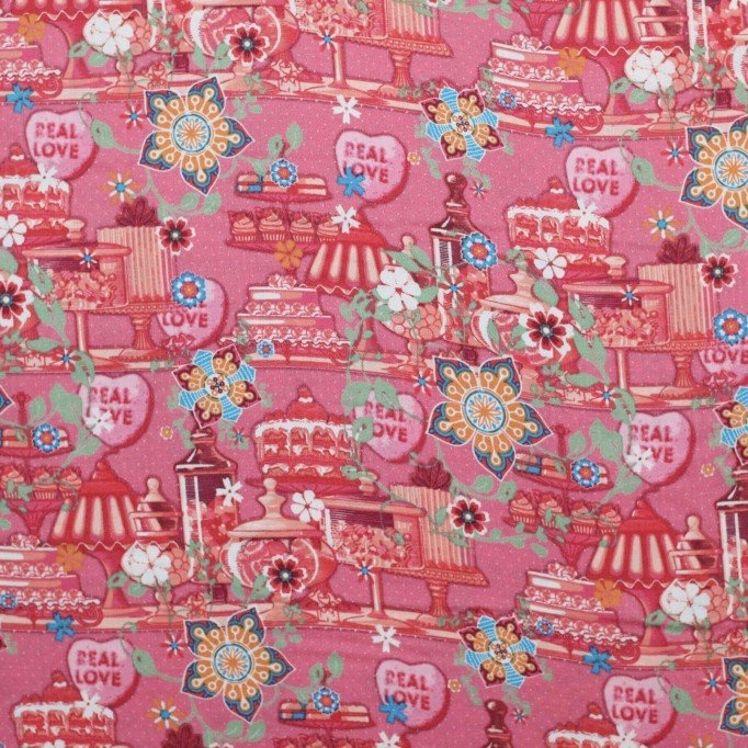 Tessuto Popeline Di Cotone Per Bambini - Torta Fucsia - (Outlet Del Tessuto)
