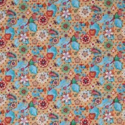 Tissu Enfant Poplin Coton - Perruche Oiseau Orange