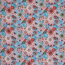 Tissu Enfant Poplin Coton - Perruche Oiseau Rose