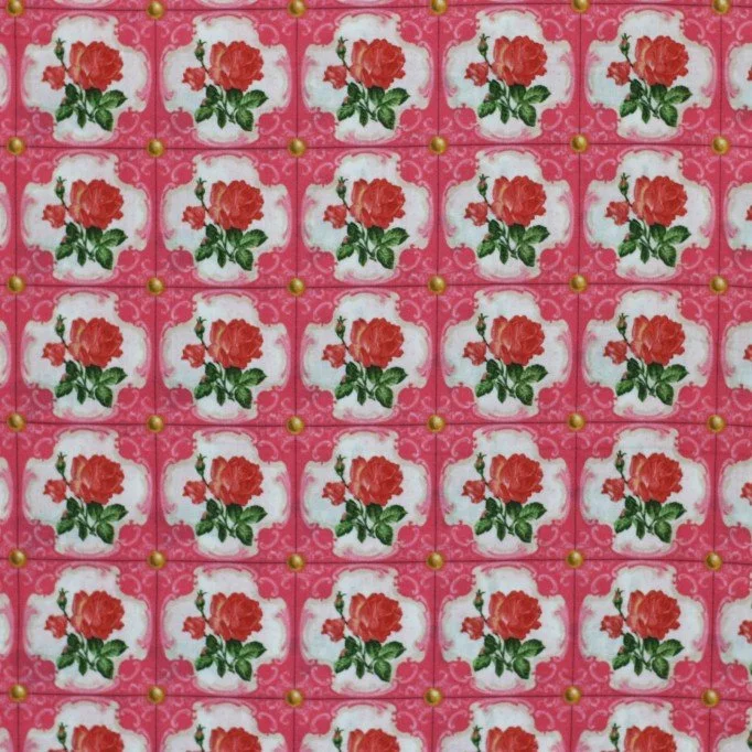 Tissu Enfant Poplin Coton - Carreaux De Mur Fuchsia - (Vente De Tissu Au Mètre)