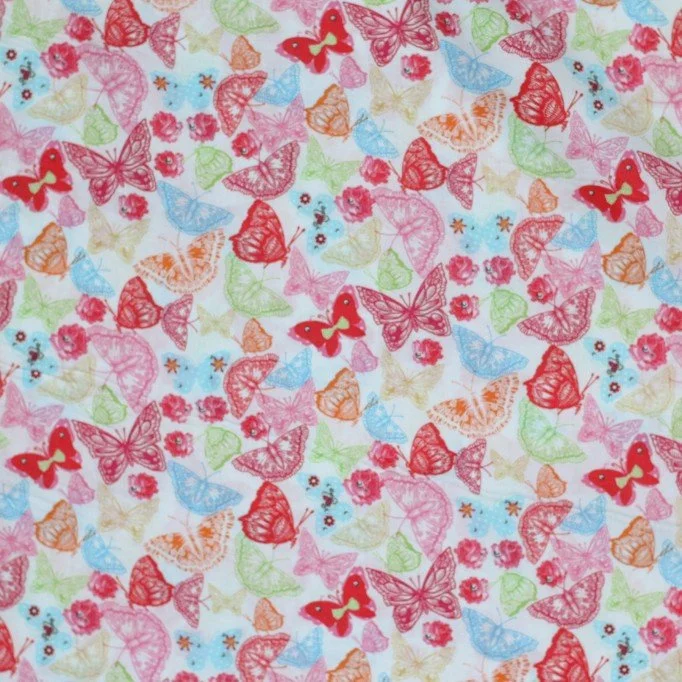 Tissu Enfant Poplin Coton - Papillons Blanc - (Vente De Tissu Au Mètre)