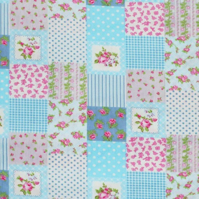 Baumwoll Popelin Kinderstoff - Patchwork Hellblau - (Stoffe Outlet)