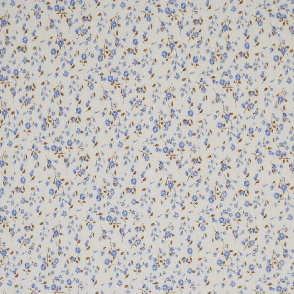 Rib Jersey Stof - Blauwe Minibloemen