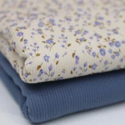 Rib Jersey Strikstof - Blå Mini Blomster Rib Jersey Strikstof - Blå Mini Blomster