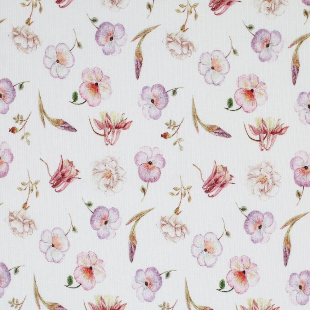 Rib Jersey Strikstof - Pink Skitse Blomst