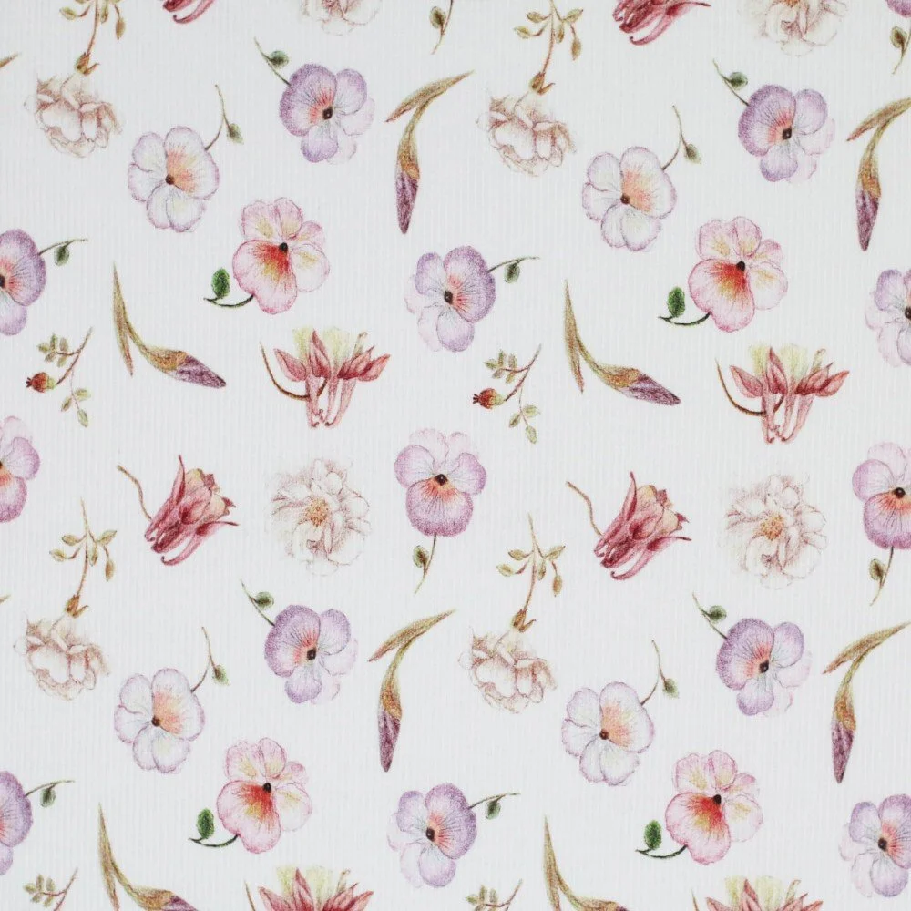 Rib Jersey Stof - Roze Schetsbloem
