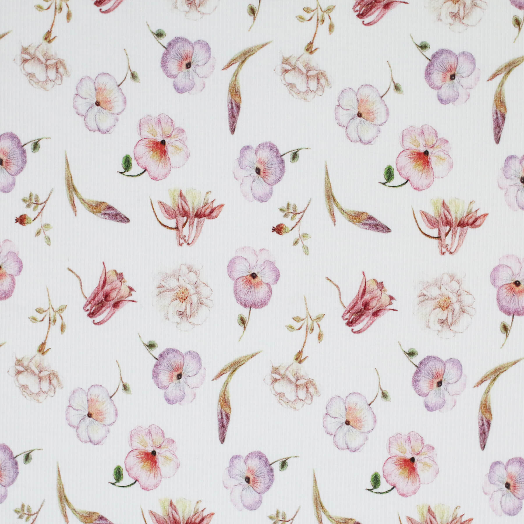 Rib Jersey Stof - Roze Schetsbloem