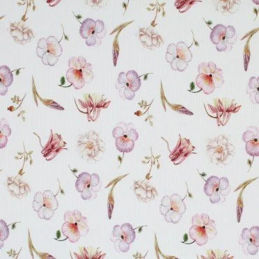 Rib Knit Jersey Fabric - Pink Sketch Flower - (Jersey Fabrics)