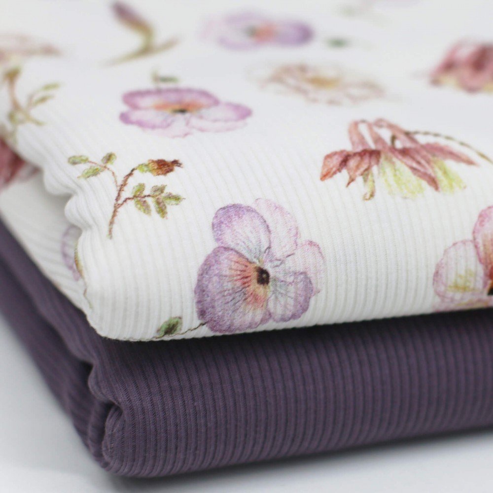 Rib Jersey Strikstof - Pink Skitse Blomst