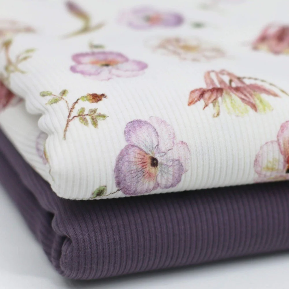 Rib Jersey Stof - Roze Schetsbloem