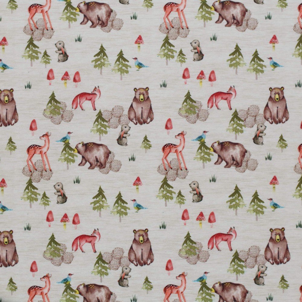 Bomuldjersey Digital Print - Beige Skovlignende Dyr