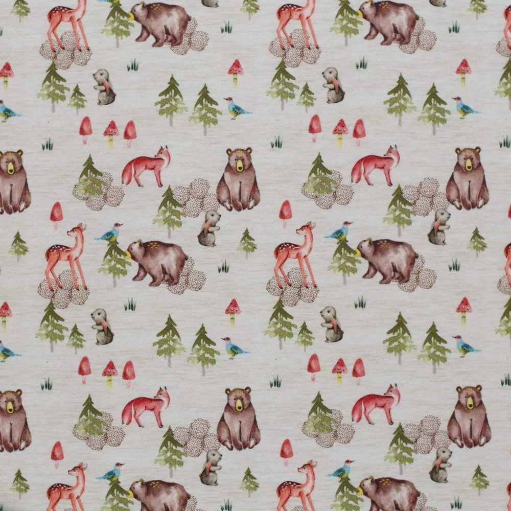 Jersey Katoen Digitale Print - Beige Bosachtig Dieren