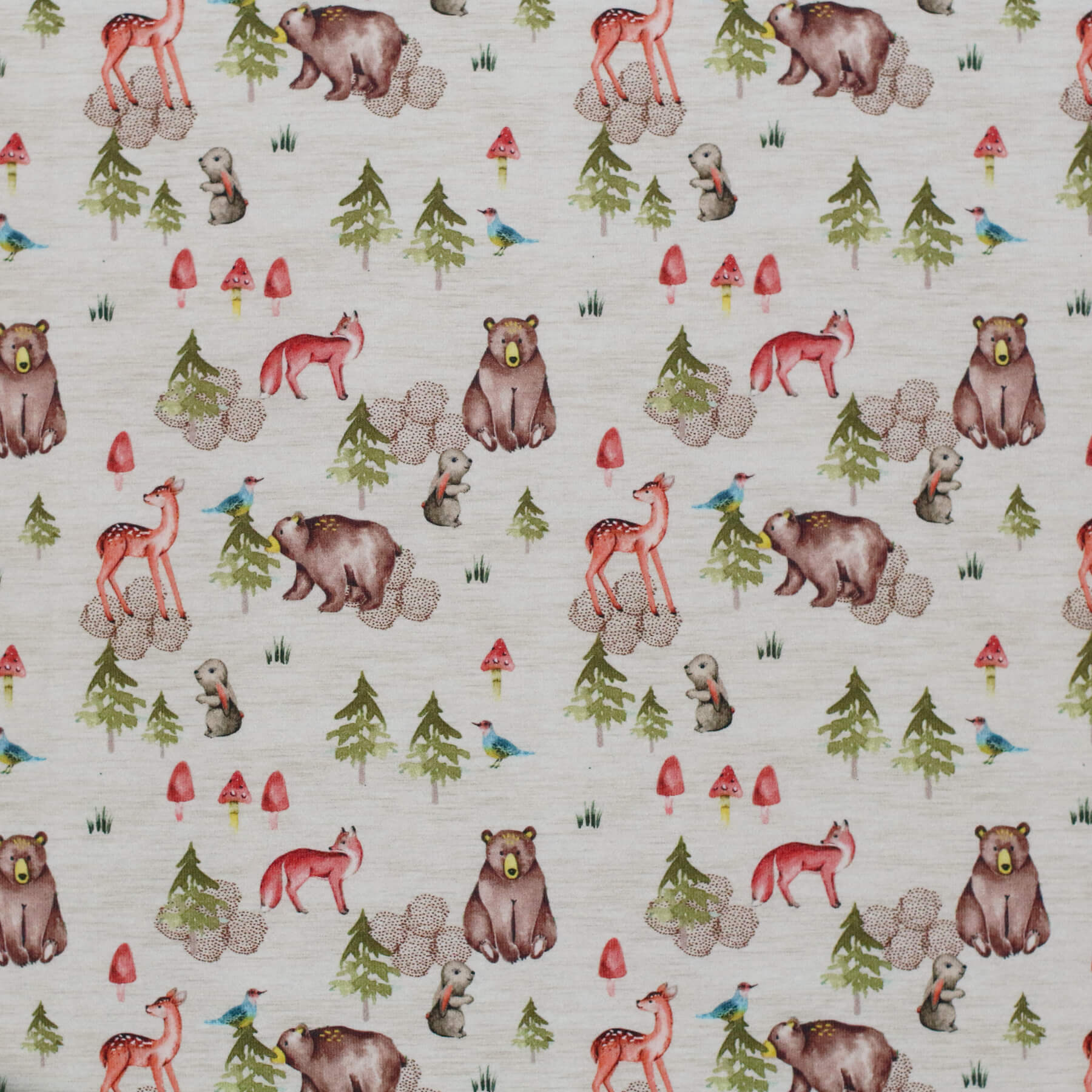 Jersey Katoen Digitale Print - Beige Bosachtig Dieren