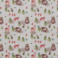 Bomuldjersey Digital Print - Beige Skovlignende Dyr