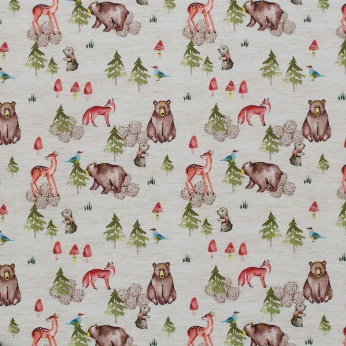 Jersey Coton Impression Numérique - Beige Animal De Forêt Jersey Coton Impression Numérique - Beige Animal De Forêt - (Jersey Coton Impression Numérique)